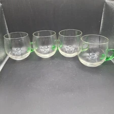 Set Of 4 Vintage Sussmuth Green Handle Hand Blown Glass Punch Cups 2 1/2 in