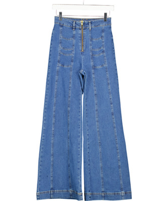 THE HIPPIE SHAKE Blue Little Jeanie Chevron Wide Leg Jeans UK 8