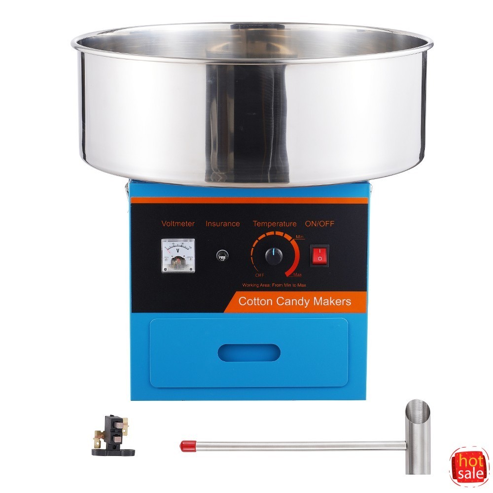 Commercial Electric Cotton Candy Machine 1000W with Stainless Steel Bowl Blue