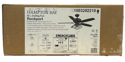 Hampton Bay Rockport 52 in. Matte Black LED Ceiling Fan with Reversible Blades