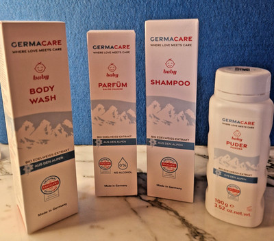 Baby-Paket 4 x GermaCare: Body Wash, Shampoo,  Puder & Baby Parfüm