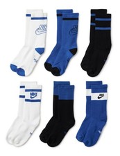 Nike Unisex Kids Everyday Cushioned Crew Socks 6 Pairs , White/Black/Game Royal