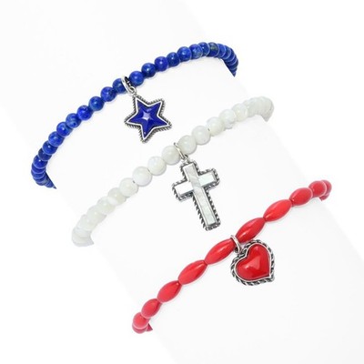 Southwest Elements 3er Set Edelstein Perlen & Charm 7'' + 1,5'' Armbänder