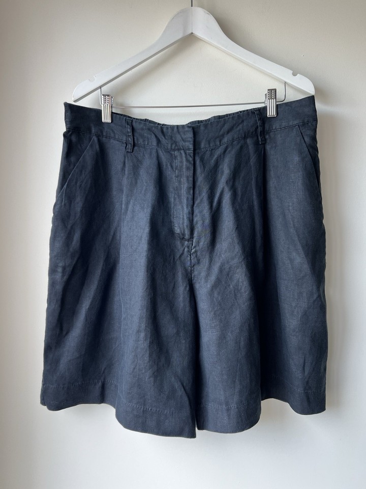 SUSSAN Women’s 100% Linen Black Shorts Pockets Size 16 Excellent