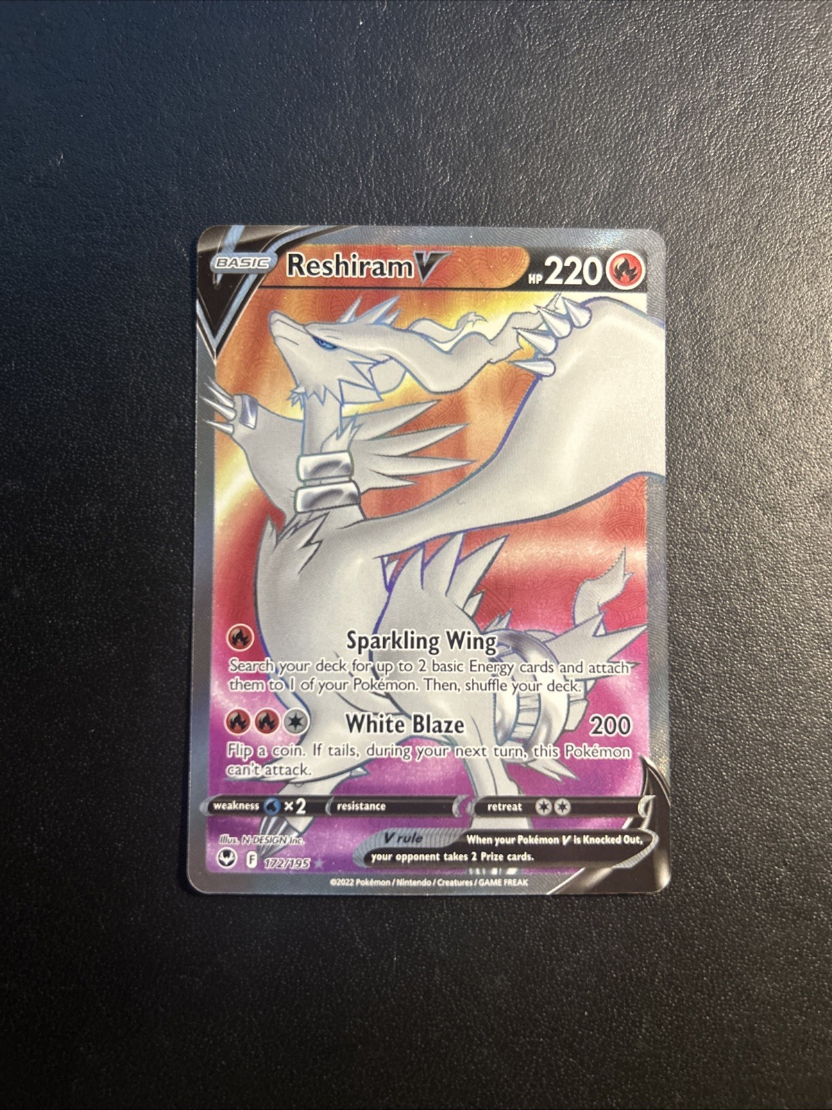 Reshiram V 172/195 Silver Tempest Pokemon Card Ultra Rare Full Art Near Mint NM