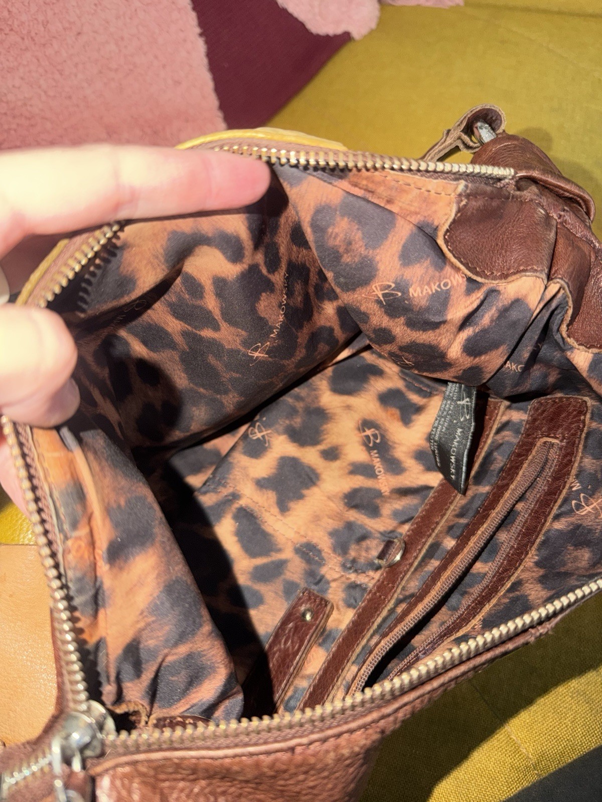 B. Makowsky Patchwork Studded Shoulder Bag Brown … - image 7