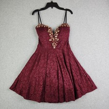Windsor Fit & Flare Dress Womens 7/8 Burgundy Lace Sequin Embellished Cocktail