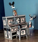 Antique 1931 Marx Merry Makers Mouse Band Wind-Up Tin Toy Piano w/ Violinist