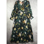 Indigo Rose Maxi Dress Womens 2X Black Floral Long Sleeve Pleated Faux Wrap Boho