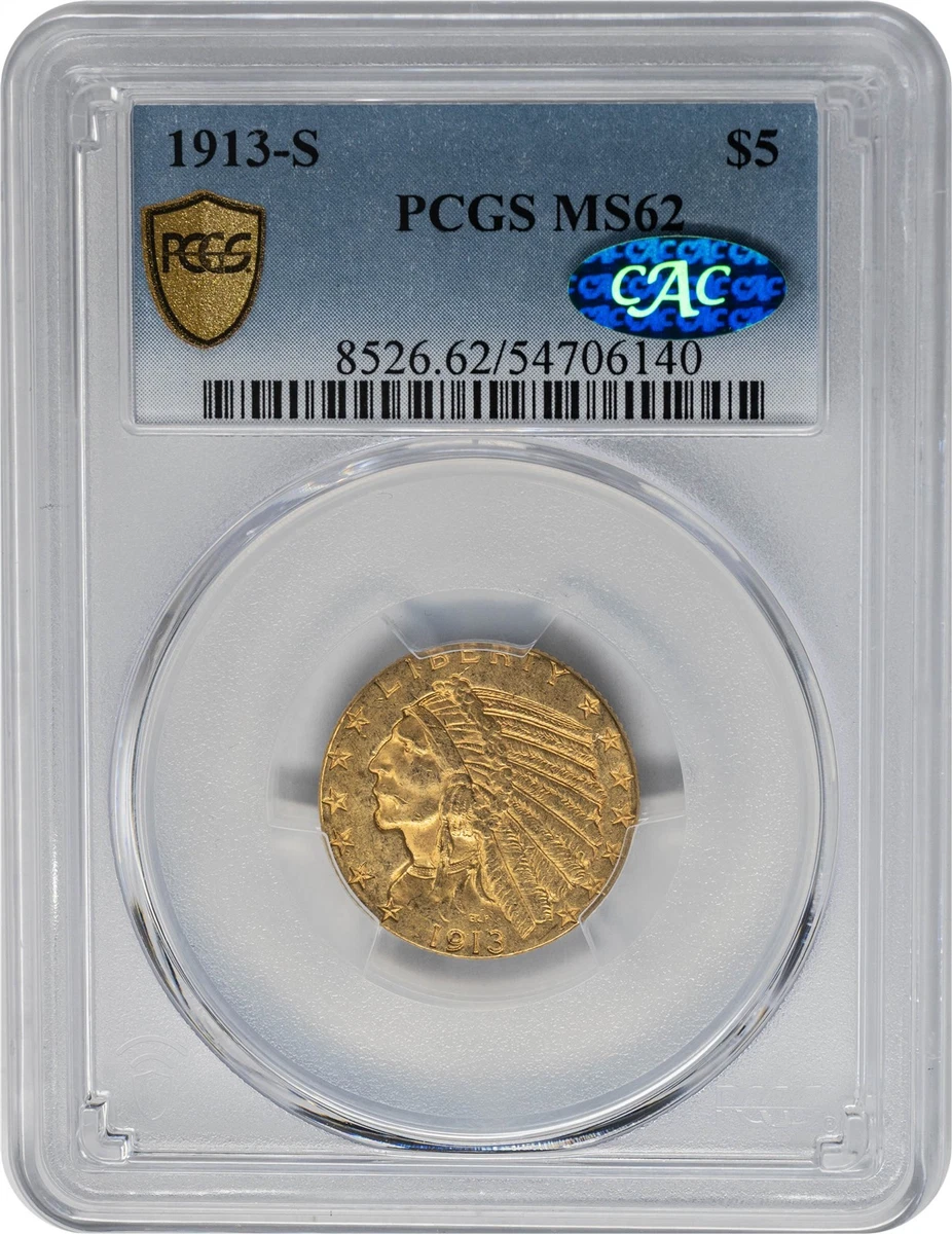 MS 62 Graded 1913 Year Half Eagle $5 US Gold Coins (Pre - 1933