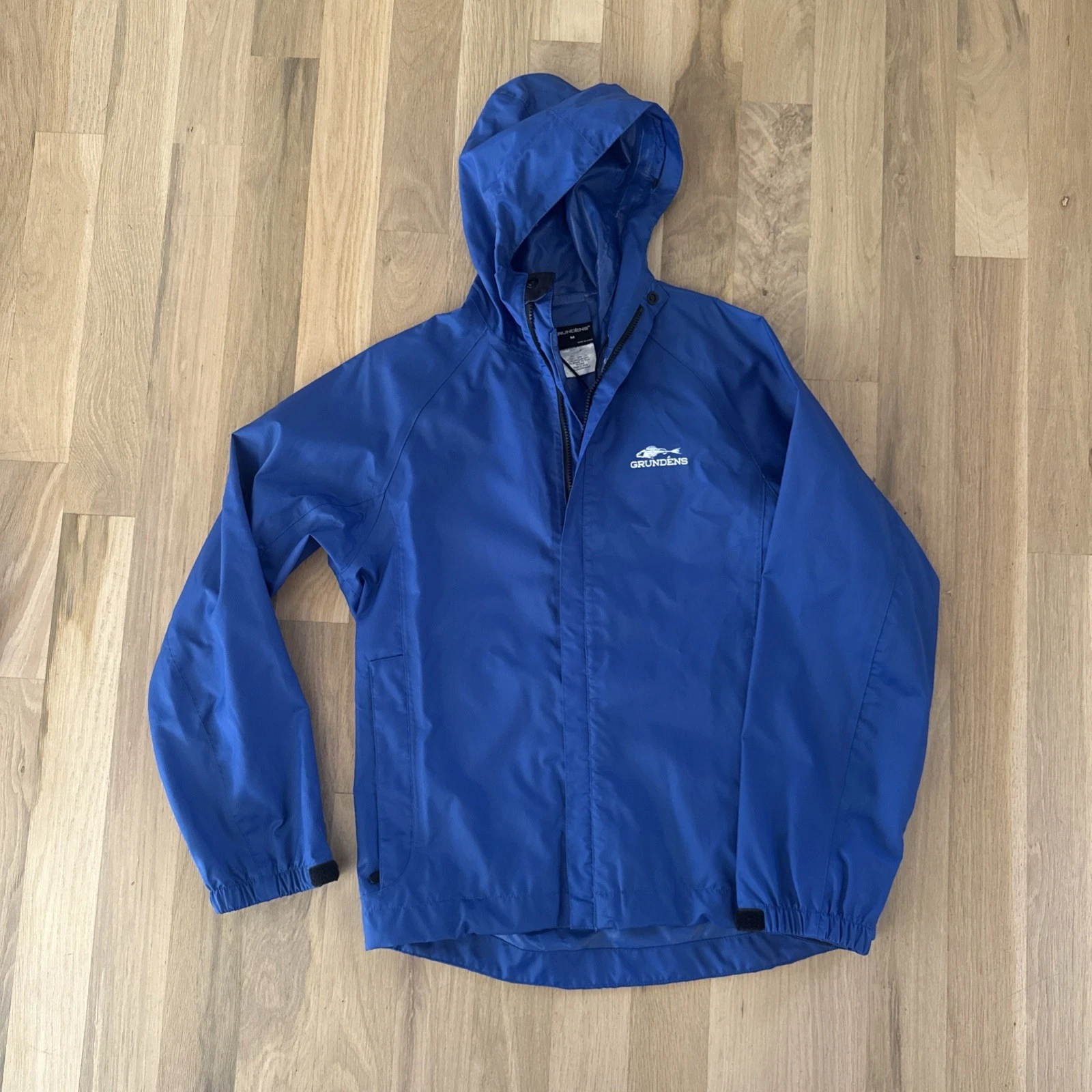 Grundens Hooded Jacket Mens Medium Waterproof Fishing Rain Gear Blue Snap & Zip