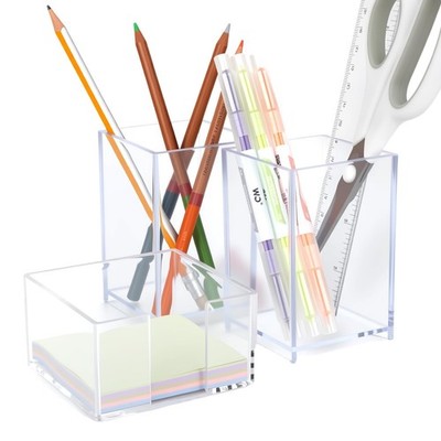 FIMXSD 3 Pcs Acrylic Pen Pencil holder and Sticky Note Holder,Clear