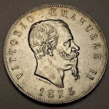 REGNO D’ITALIA VITTORIO EMANUELE II 5 LIRE 1875 MILANO ARGENTO