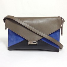 Used CELINE Celine Diamond Shoulder Bag Suede Leather Khaki Green Blue Black Fro