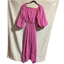 Ann Taylor Purple Puff Sleeve Midi Dress Open Back Linen Blend Womens Size 8