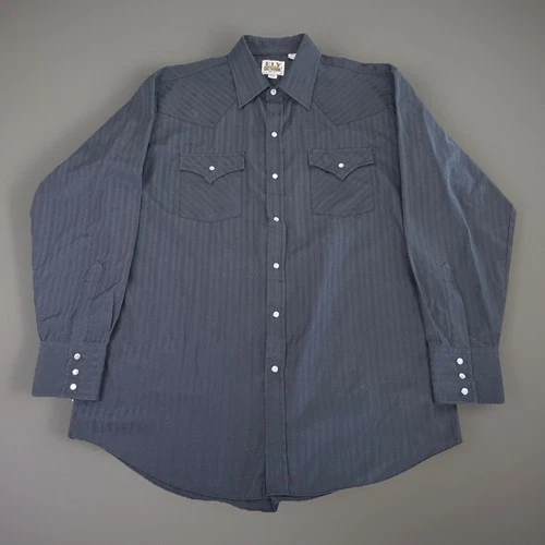 Vintage Ely Cattleman Pearl Snaps Western Shirt Mens Large Black Patterned