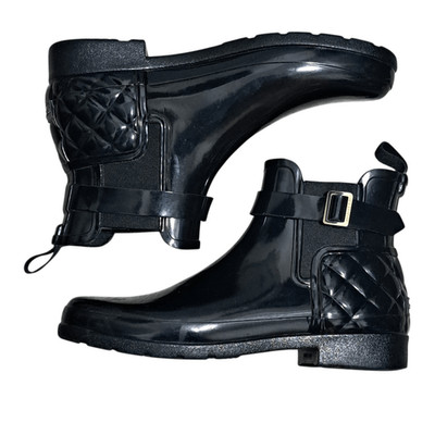 Hunter Women's Refined Quilted Gothic Winter Rain Rubber Chelsea Boots Sz 9 Blac