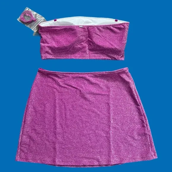 Victoria's Secret Swim Set Shimmer Strapless Padded Bikini Top & Skirt Pink M