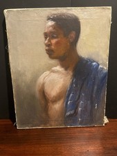Mid-Century Oil Portrait of Young Boy in Red Shirt, Signed 'Kro' — listing 3