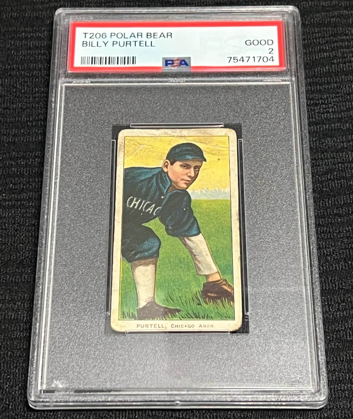 1909-11 T206 POLAR BEAR BILLY PURTELL GRADED PSA 2 GOOD BASEBALL CHICAGO