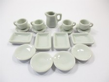 Mixed 17 White Coffee Tea Set Plate Bowl Dollhouse Miniatures Ceramic Set 13354