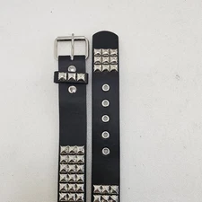 Studded 3 Row Silver Pyramid Cross Belt Faux Leather Punk Rock Goth Large