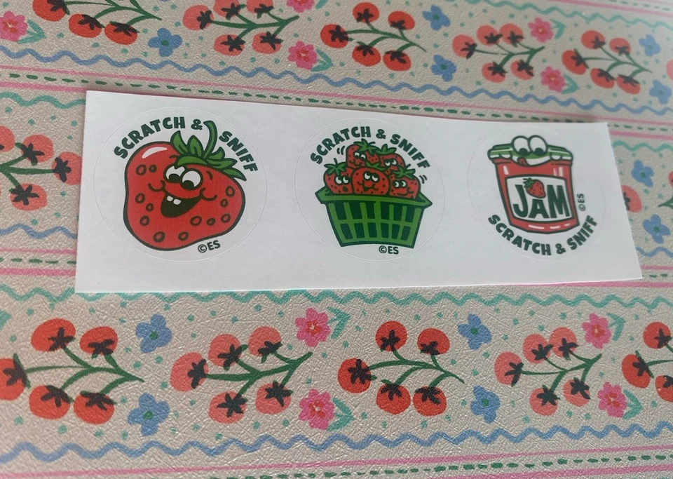 EVERYTHINGSMELLS Strawberry Scratch N Sniff Small Sticker Strip Of 3 Stickers