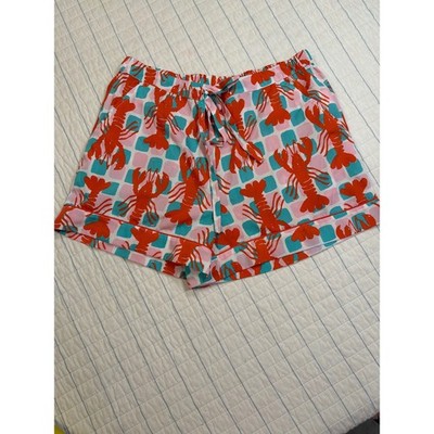 Bouffants & Broken Hearts Lobster Print Pajama Shorts Pink Teal Red Womens Small