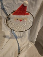 Vtg Christmas Ornament Santa Hand Made Needlepoint Grannycore