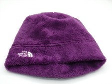 The North Face Fleece Beanie Hat One Size Purple Fuzzy Logo Embroidered