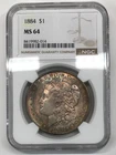 1884-P Morgan Silver Dollar NGC MS-64 *Dark Rainbow Toning* - 1¢ auction NR