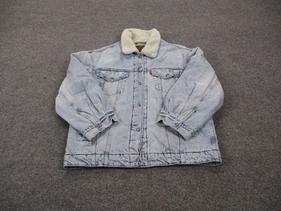 Levis Jacket Men  L Blue Sherpa Lined Trucker Work Heavy Hiking Outdoor Red Tab