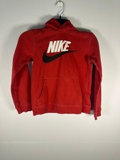 Nike Hoodie Youth Boys Meduim Red Pullover Hoodie Swoosh Logo Cotton Fleece