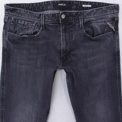Herrens Replay M914 ANBASS Slim Tapered Elasthan Grau Jeans W33 L32