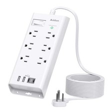 10ft Flat Plug Extension Cord, Surge Protector Power Strip With 6 Outlets 10 FT
