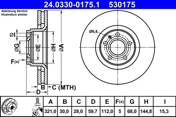 Disco freno ventilato 24.0330-0175.1 ATE per AUDI A6 C6 A6 C6 Avant A8 D3