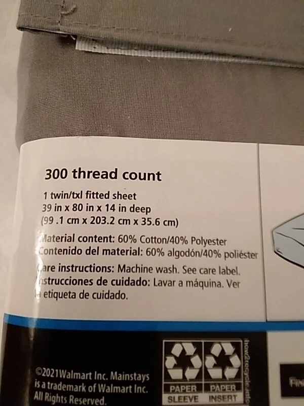 Sábana bajera Mainstays gris Twin XL solo 39" x 80" x 14" algodón profundo poliéster Foto 2 de 4
