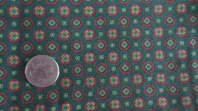 Vintage Cotton Fabric Pc SMALL GREEN, RUST MEDALLIONS ON GREEN 24''X22''