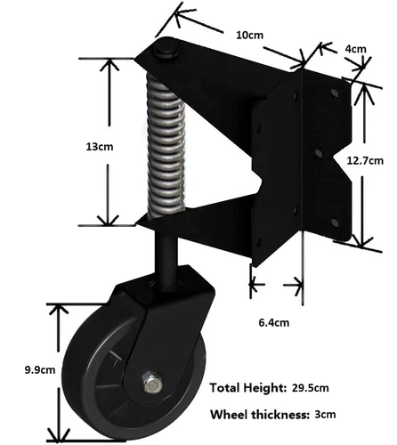 Wheel Caster Vinyl Wood Alu Gate Heavy Duty Spring Loaded Right BLACK Swing Gate - Picture 4 of 10