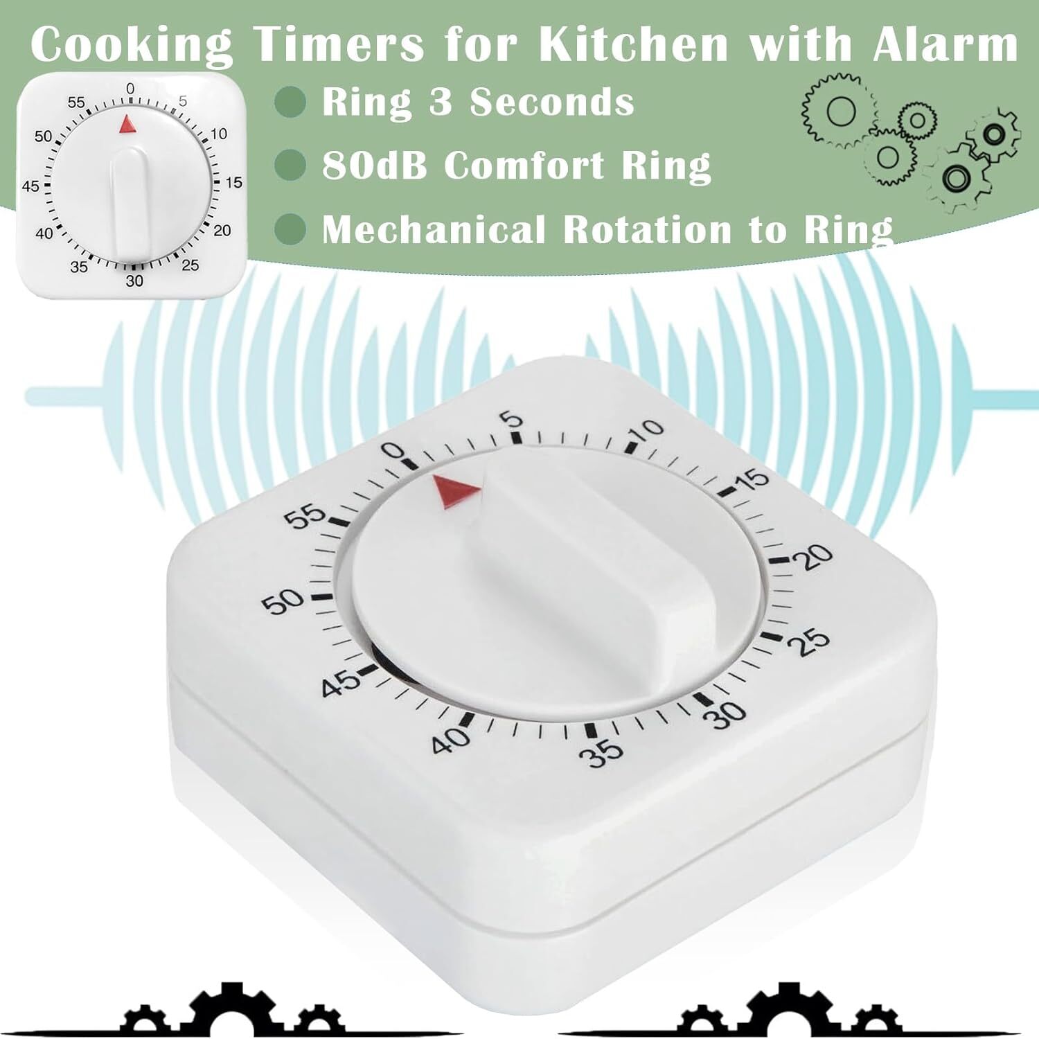 2× Long Ring Bell Alarm Loud 60-Minute Kitchen Cooking Wind Up Timer Mechanical