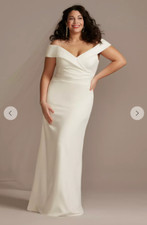 David's Bridal Studio Crepe Off the Shoulder Sheath Wedding Dress, Size 20, NWT