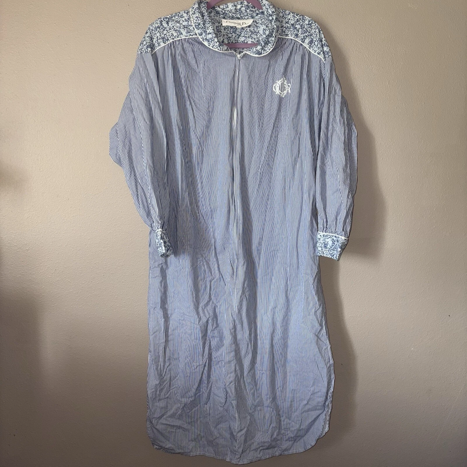 ABITO CHRISTIAN DIOR VINTAGE CASA CAFTANO RIGHE MONOGRAMMA FLOREALE Taglia Large Zip