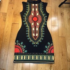 Fun bodycon colorful dress mock collar fits like a medium 