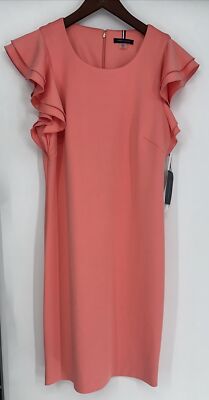 Tommy Hilfiger NWT Flutter Sleeve Bloom Pink Peach Scuba Dress Size 14.
