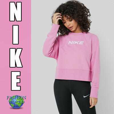 Nike Women's Dry Cropped Sweatshirt Size XL DB4624 693 Pink/White | eBay
