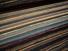 Taffeta Fabric, Per Metre - Yarn Dyed Chenille Stripe - Black & Terracotta