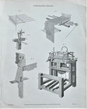 Antique 1820 Copper Engraving From Rees Cyclopaedia (XXI) Stocking Frame