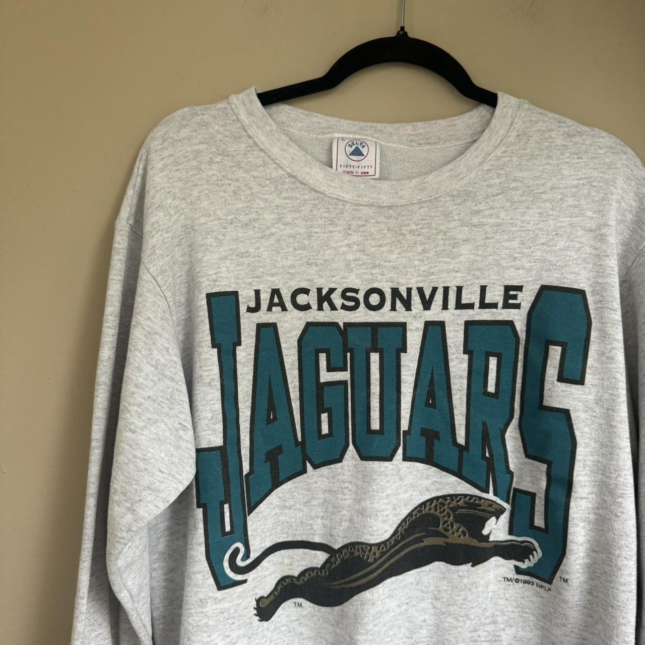 1993 Jacksonville Jaguars Logo Heather Grey Crewneck Sweatshirt reprint HN0402