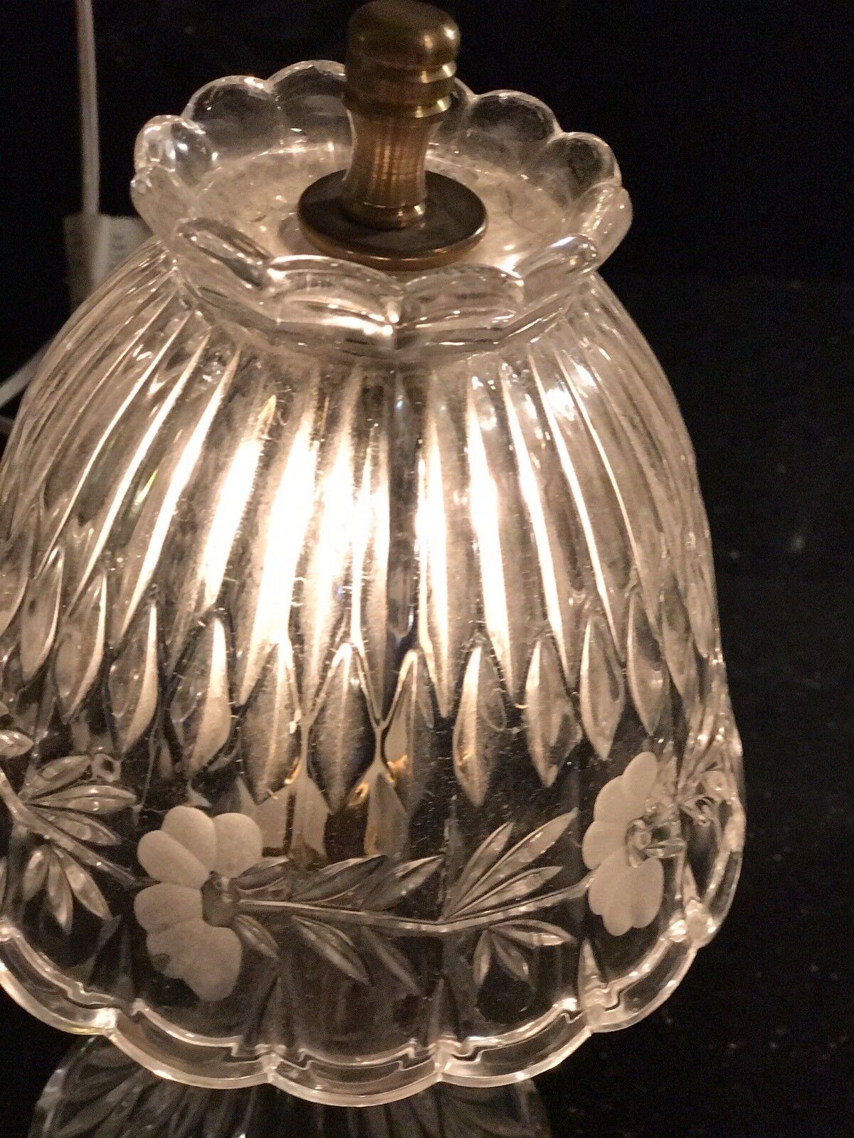 Vintage Glass Lamp Etched Flowers Dim Light Ograniczona ilość, tanio