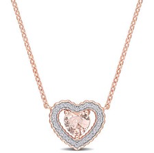 Amour Pink Silver CZ & Created Morganite Heart Necklace